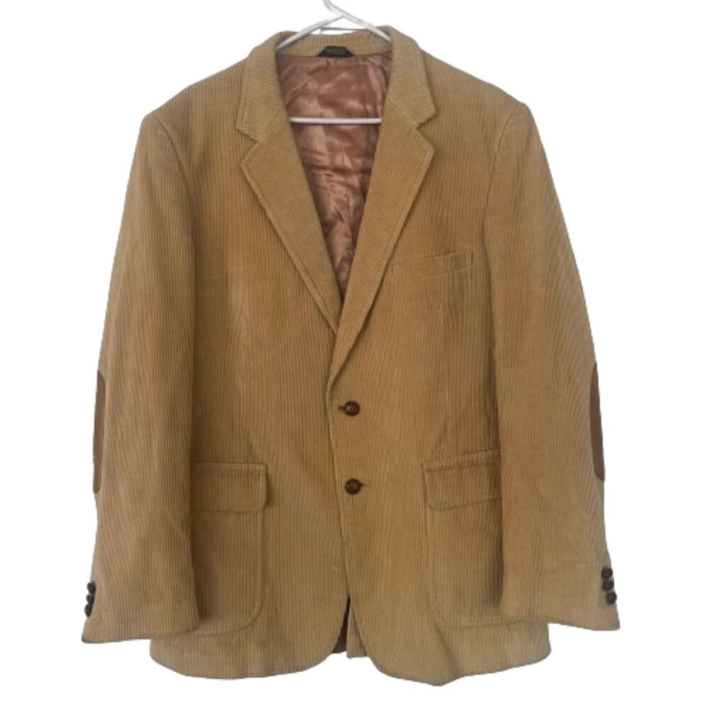 Vintage Tan Corduroy Blazer with Elbow Patches Leather Buttons 44L Sport coat